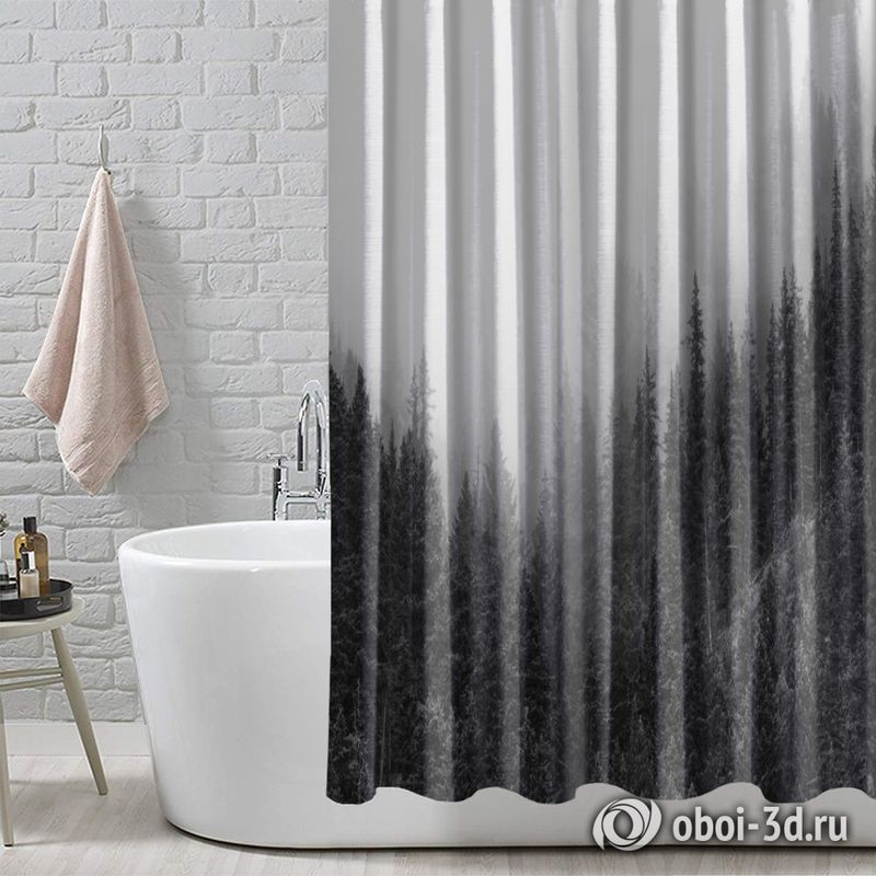 Шторы для ванной «Черно-белый лес в тумане» вид 5