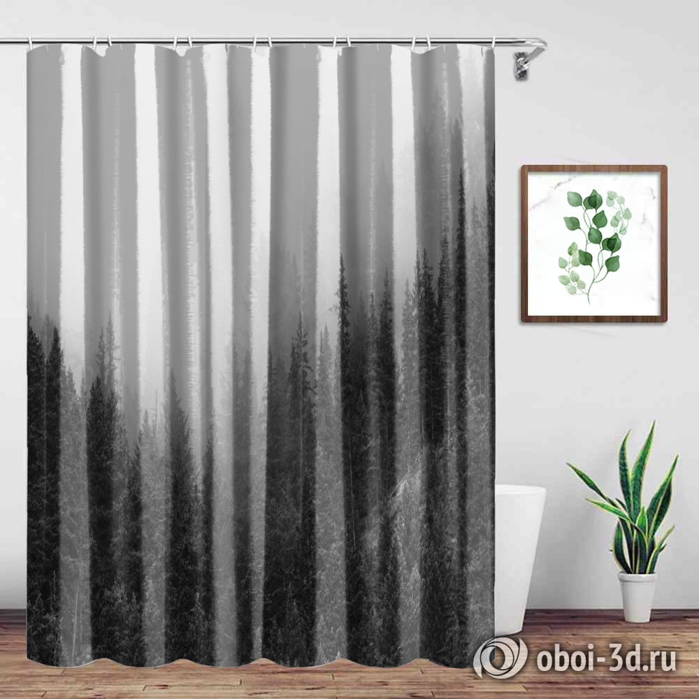 Шторы для ванной «Черно-белый лес в тумане» вид 4