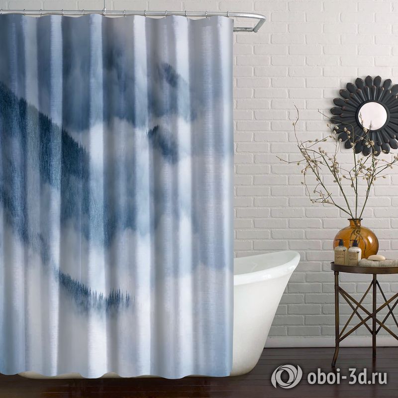 Шторы для ванной «Еловые склоны в голубом тумане» вид 6