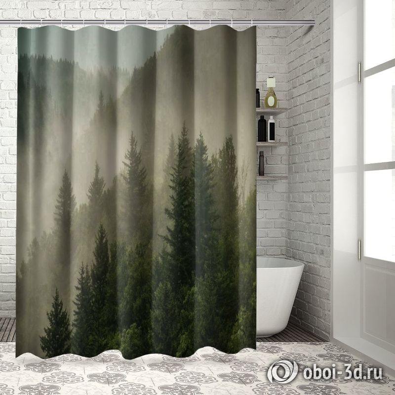 Шторы для ванной «Туманный закат в лесу» вид 7