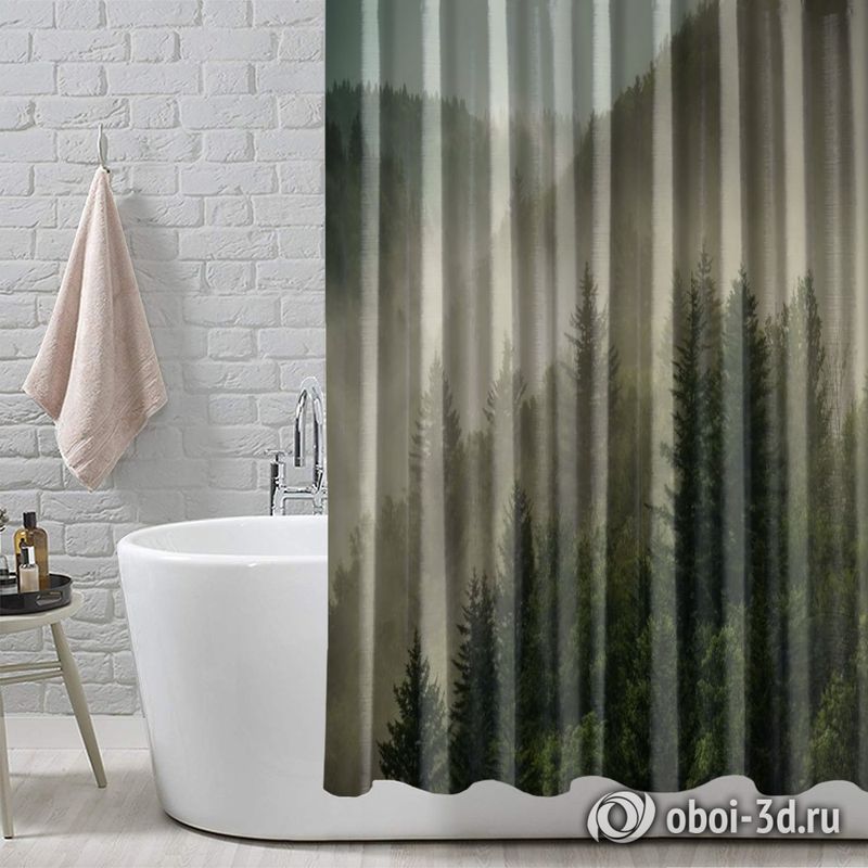 Шторы для ванной «Туманный закат в лесу» вид 5
