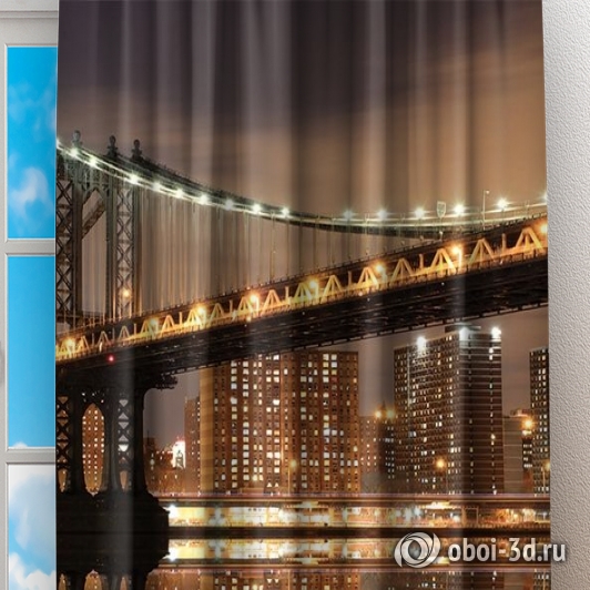 Фотошторы «Бруклинский мост: отражение в реке Гудзон» вид 2