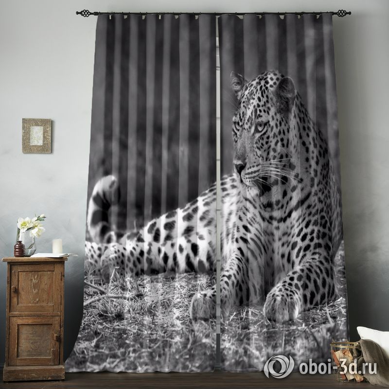 Фотошторы «Черно белый леопард» вид 8