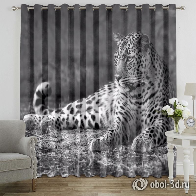 Фотошторы «Черно белый леопард» вид 7