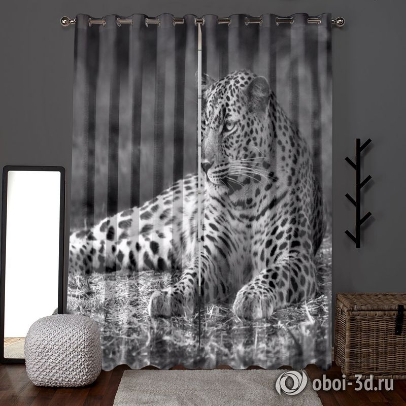 Фотошторы «Черно белый леопард» вид 6