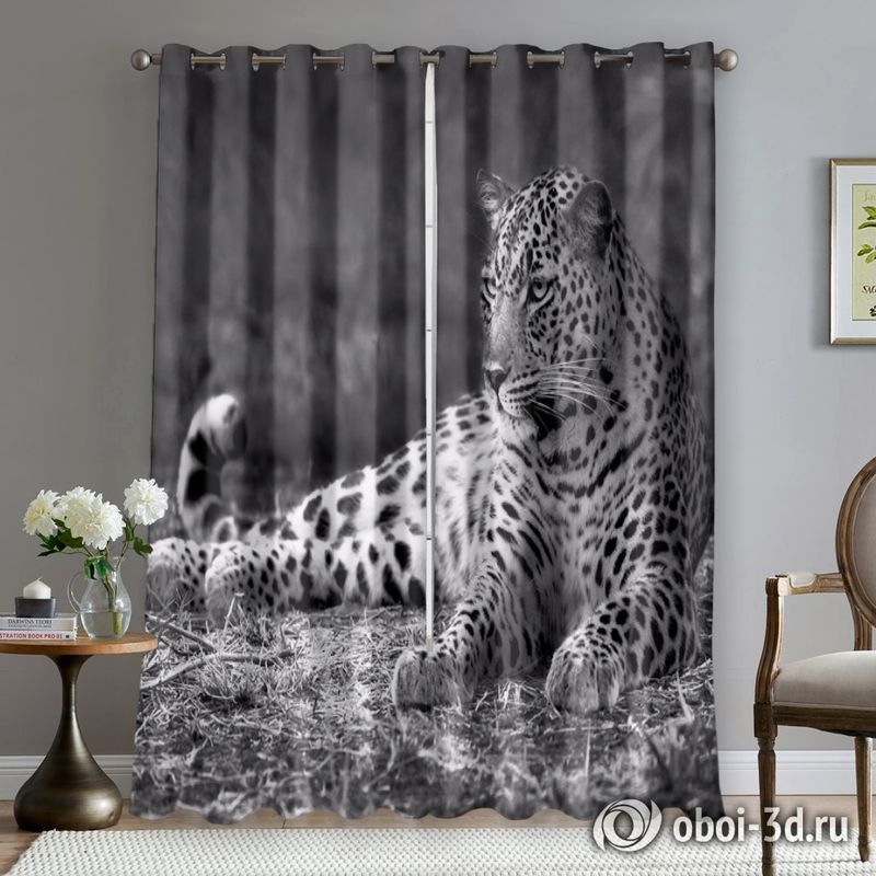 Фотошторы «Черно белый леопард» вид 5
