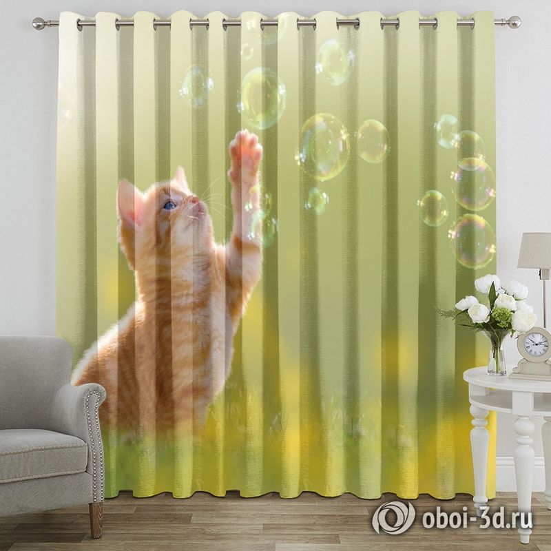 Фотошторы «Рыжий кот с мыльными пузырями» вид 7