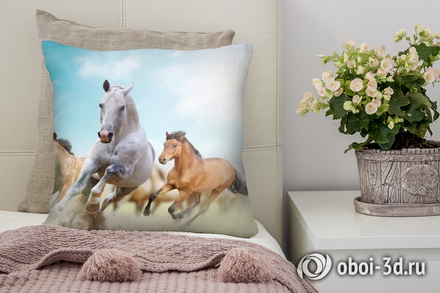 3D Подушка «Лошади в дикой природе» вид 3