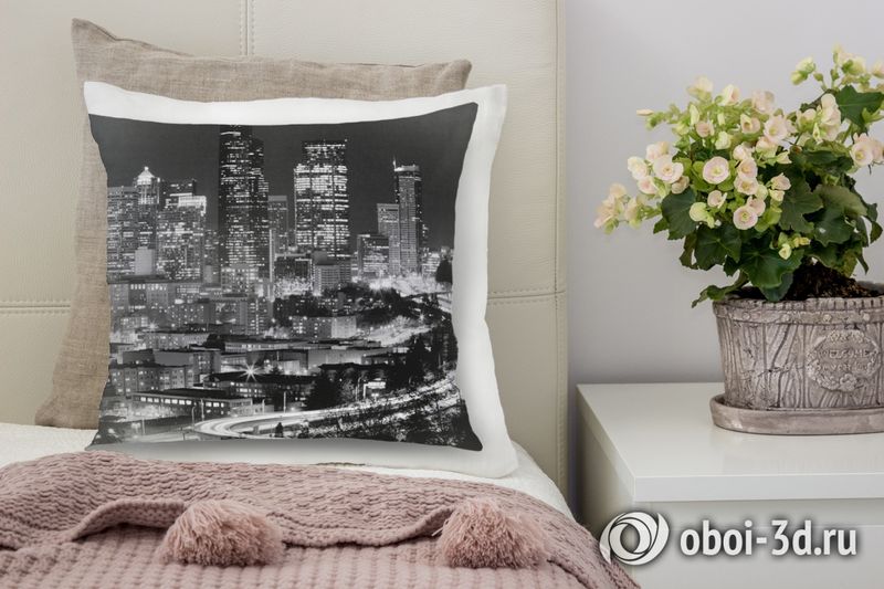 3D Подушка «Ночной город черно-белые» вид 3