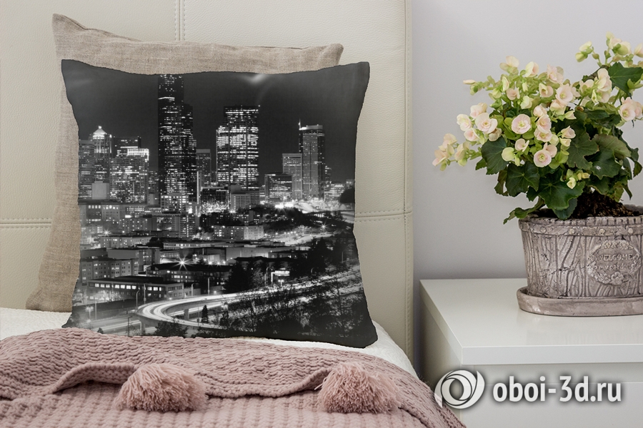 3D Подушка «Ночной город черно-белые» вид 5