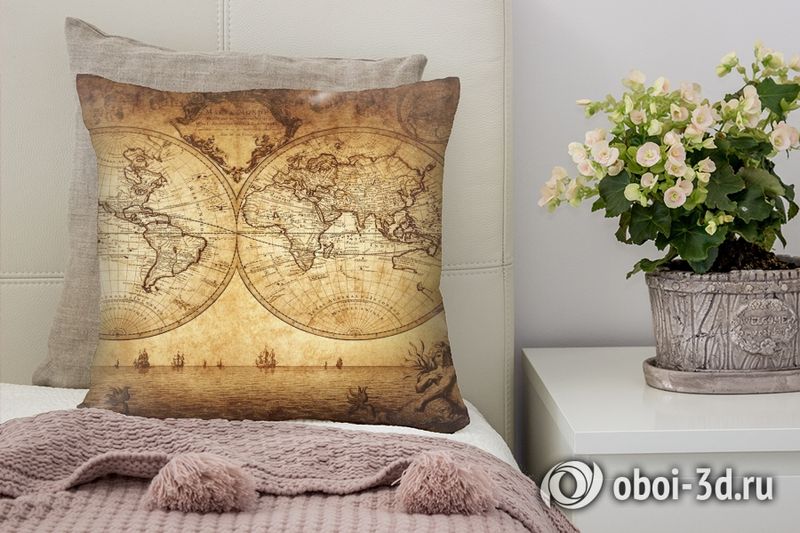 3D Подушка «Старинная карта мира» вид 5