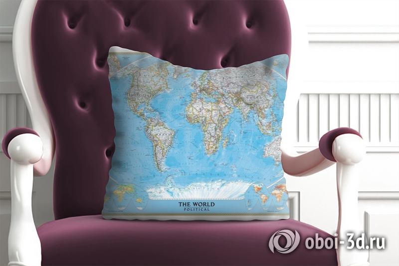3D Подушка «Политическая карта мира»  вид 3