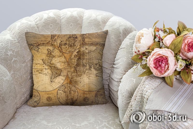 3D Подушка «Старая карта мира»  вид 4