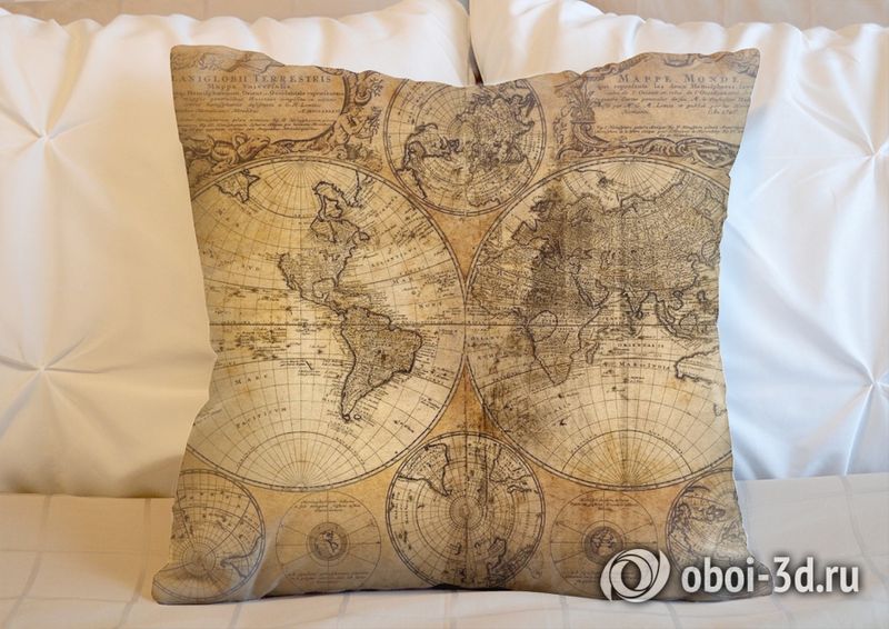3D Подушка «Старая карта мира»  вид 2