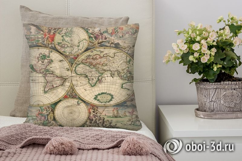 3D Подушка «Карта мира фреска»  вид 5