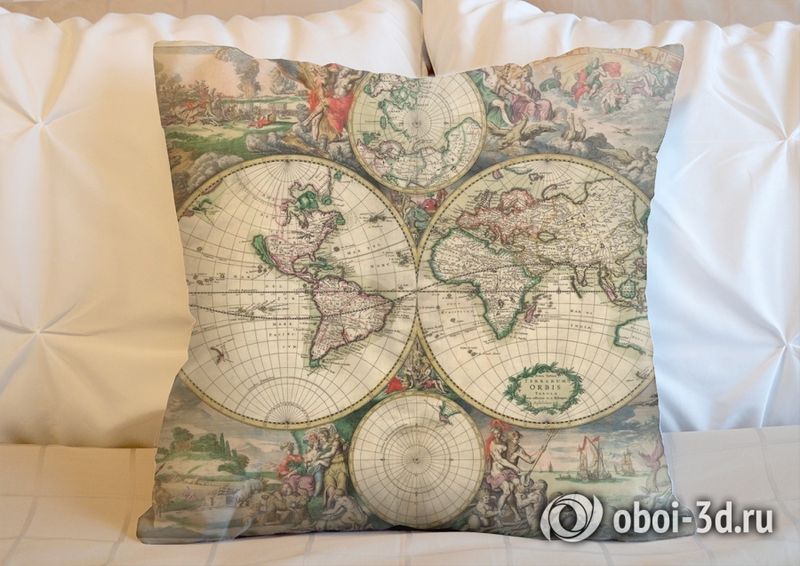 3D Подушка «Карта мира фреска»  вид 2