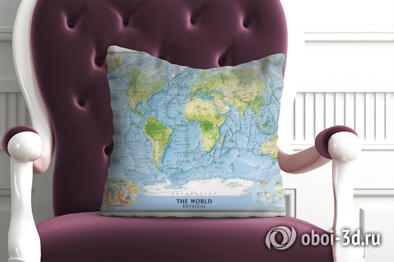 3D Подушка «Географическая карта мира»  вид 3