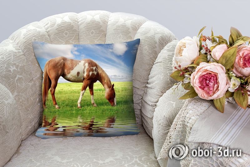 3D Подушка «Лошадь на лугу»  вид 7
