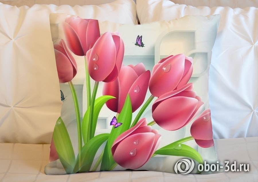 3D Подушка «Тюльпаны и бабочки»  вид 5