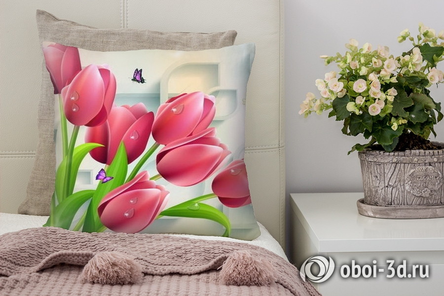 3D Подушка «Тюльпаны и бабочки»  вид 2