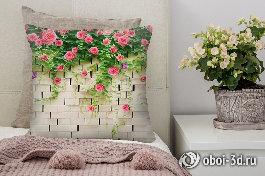 3D Подушка «Кирпичная стена с цветами»  вид 4