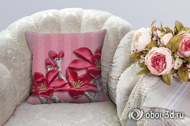 3D Подушка «Цветок сакуры на бархатистой ткани»  вид 6