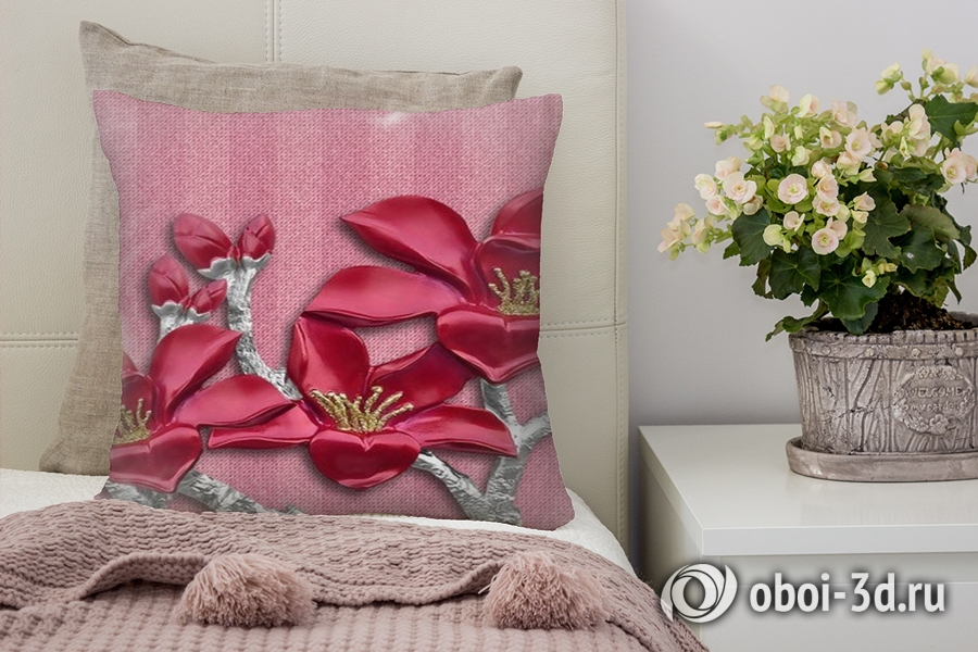 3D Подушка «Цветок сакуры на бархатистой ткани»  вид 3