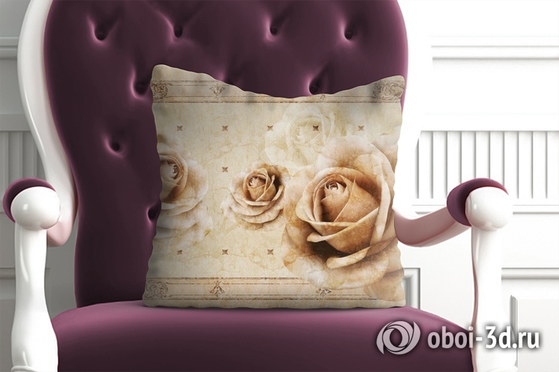 3D Подушка «Винтажные бутоны роз на мраморе»  вид 5