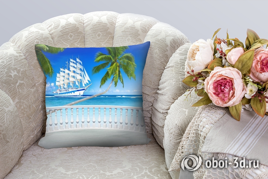3D Подушка «Терраса с видом на море и пляж»  вид 3