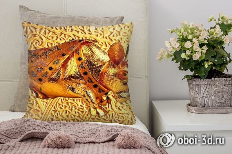 3D Подушка «Декорация с золотым быком в испанском стиле»  вид 3