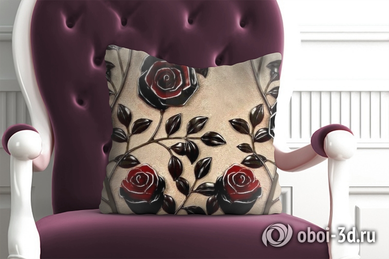 3D Подушка «Черные розы под керамику»  вид 5