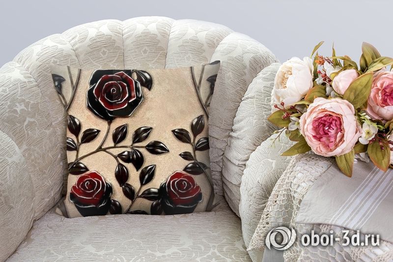 3D Подушка «Черные розы под керамику»  вид 2