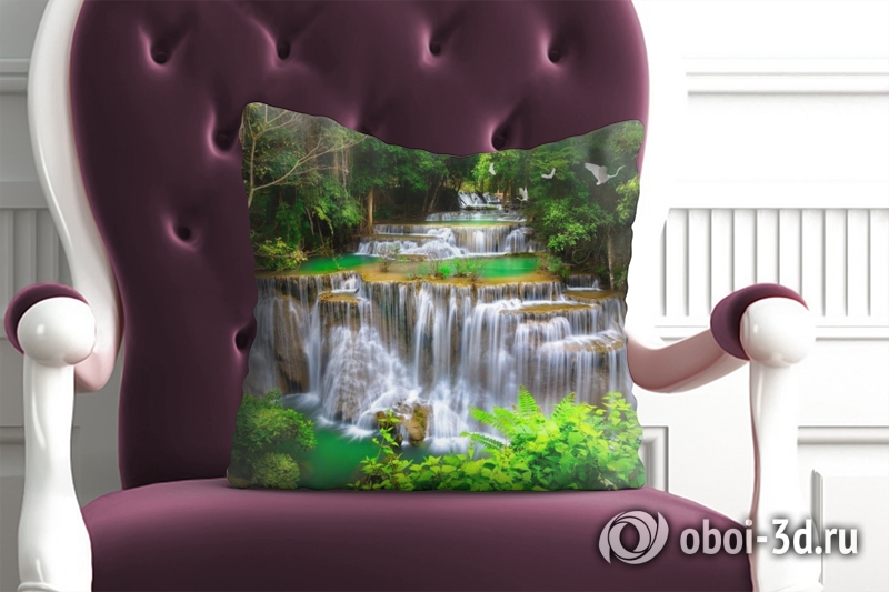 3D Подушка «Водопад с журавлями»  вид 6