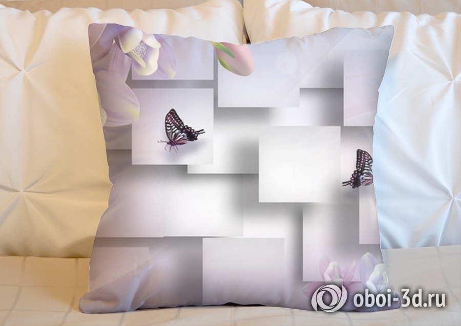 3D Подушка «Сиреневые цветы с бабочками»  вид 2