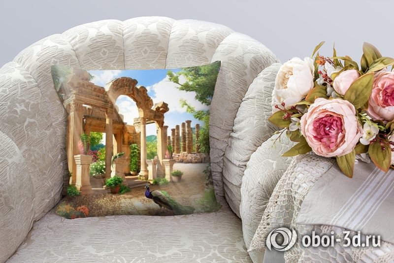 3D Подушка «Развалины в саду» вид 2