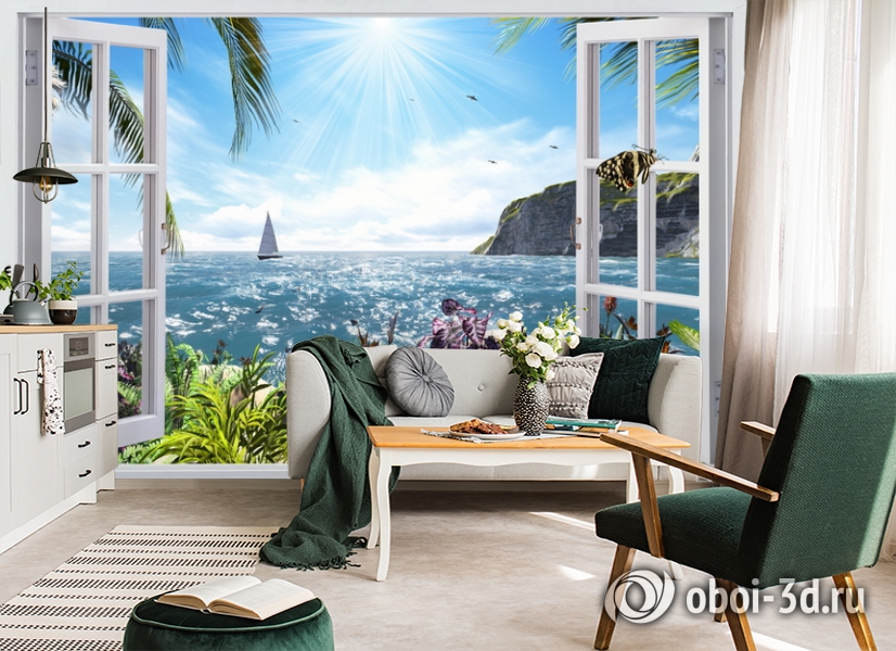 3D Фотообои  «Вид из окна на море»  вид 5