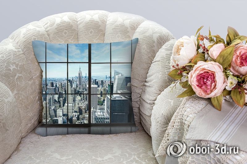 3D Подушка «Вид из окна на современный город» вид 3