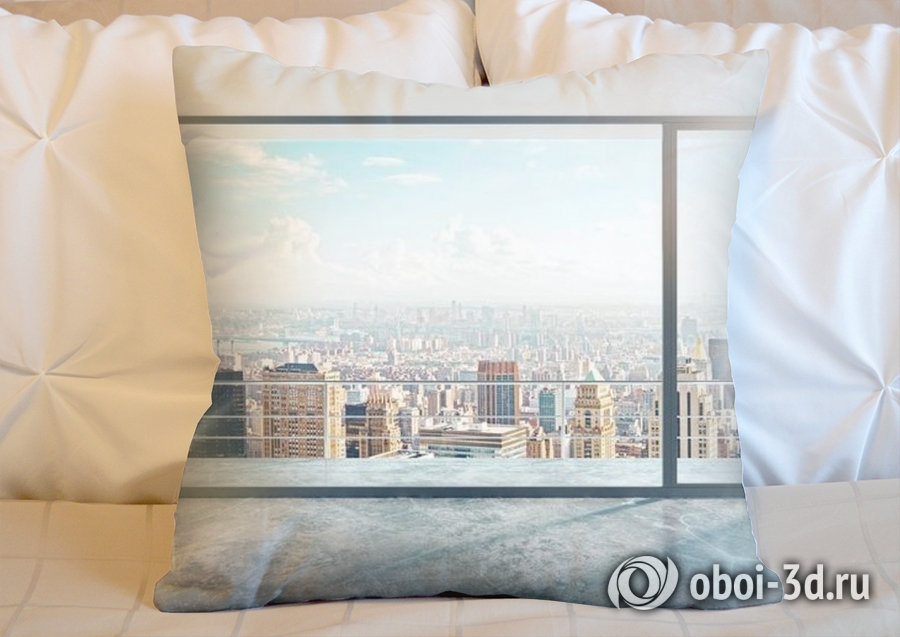 3D Подушка «Вид из окна на солнечный день в городе» вид 5