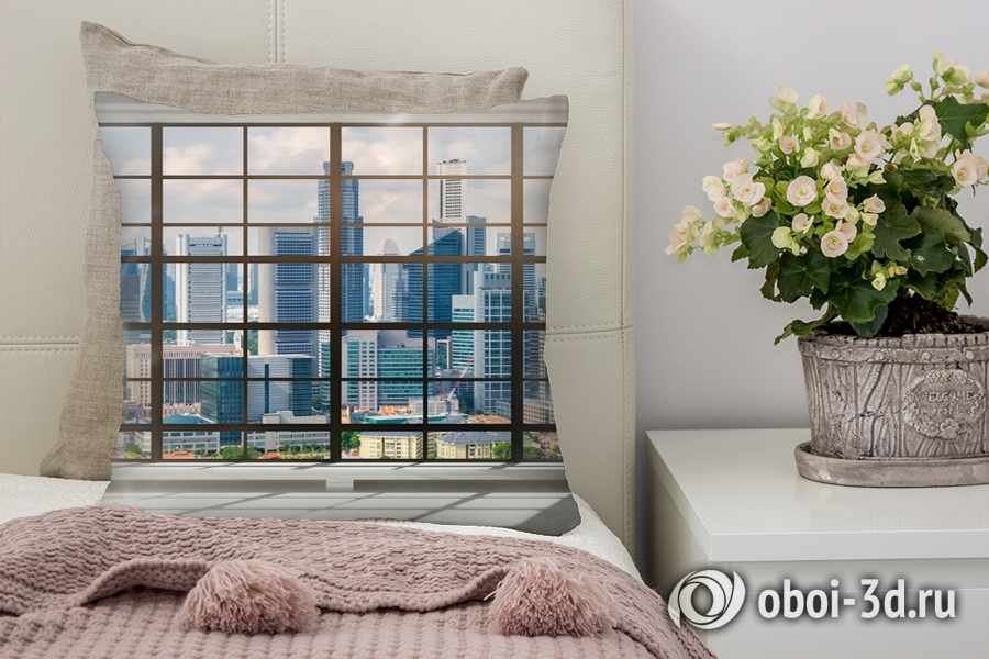 3D Подушка «Окна с панорамным видом на город» вид 2