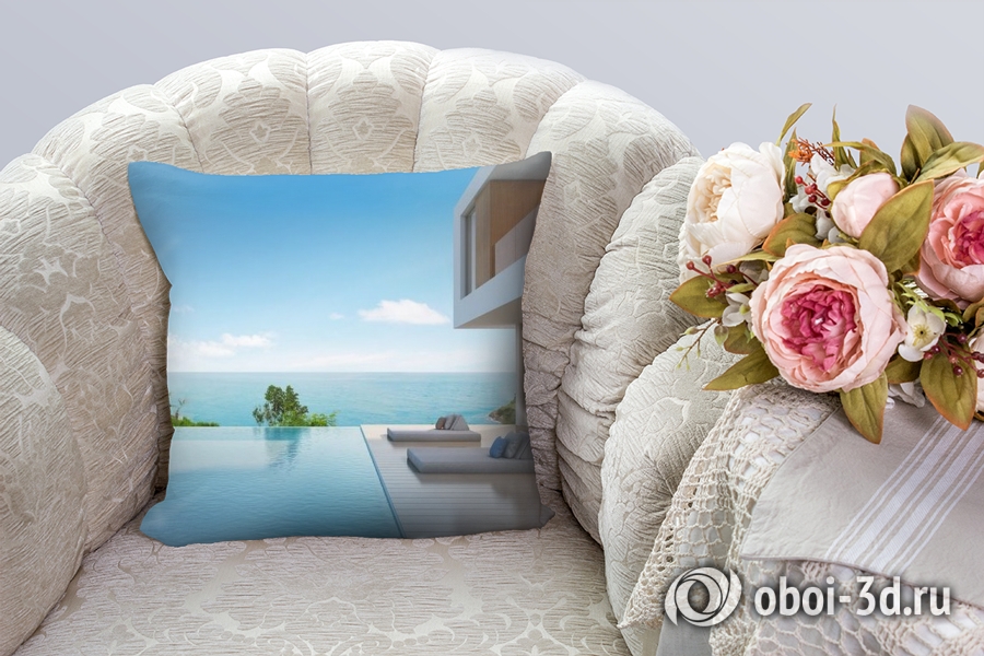 3D Подушка «Терраса с бассейном в современном доме» вид 3