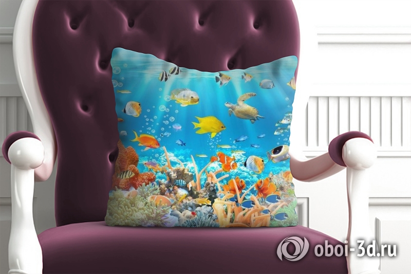 3D Подушка «Разноцветный подводный мир» вид 3