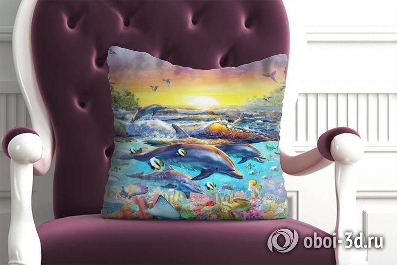 3D Подушка «Дельфины. Сказочный остров» вид 3