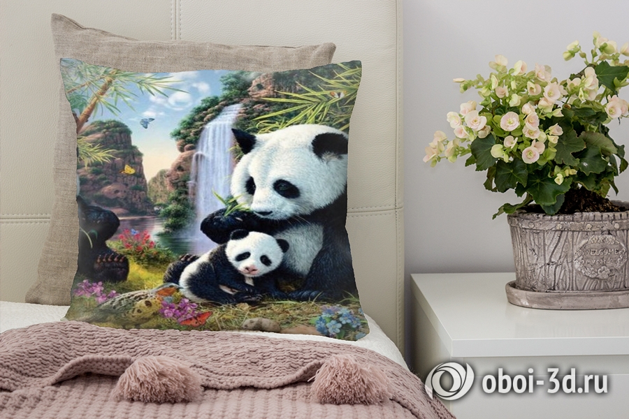 3D Подушка «Семейство панд» вид 3