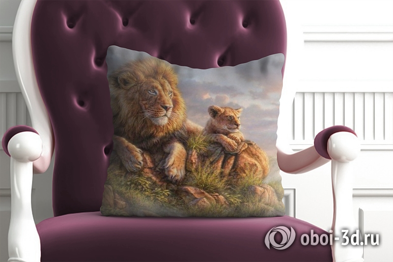 3D Подушка «Величественные львы» вид 3