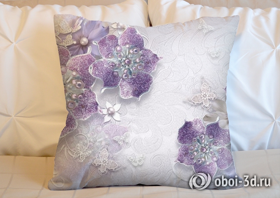 3D Подушка «Ювелирные фиолетовые цветы» вид 4