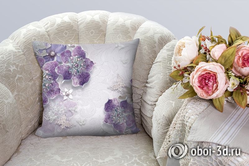 3D Подушка «Ювелирные фиолетовые цветы» вид 2