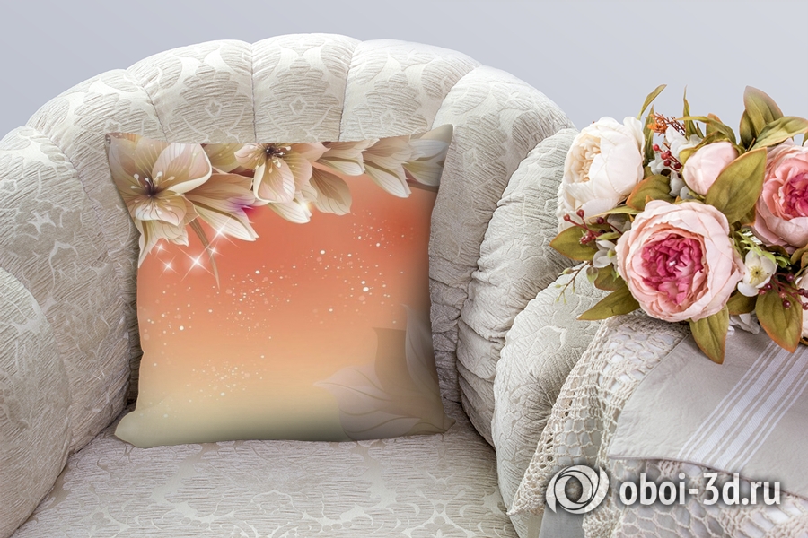 3D Подушка «Персиковая инсталляция с цветами» вид 3