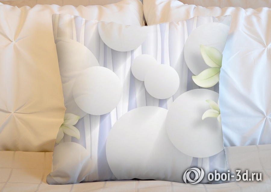 3D Подушка «Нежно-салатовые цветы на объемном фоне» вид 5