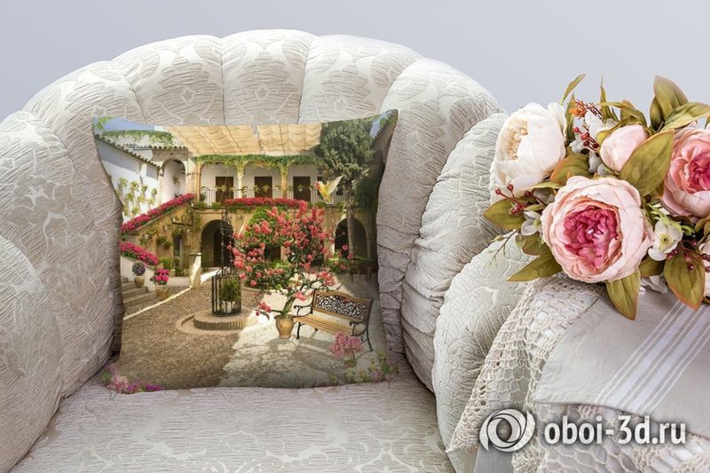 3D Подушка «Цветущий дворик отеля» вид 2