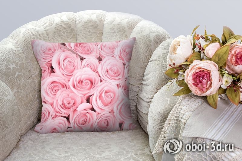 3D Подушка «Ковер из нежно-розовых роз» вид 3